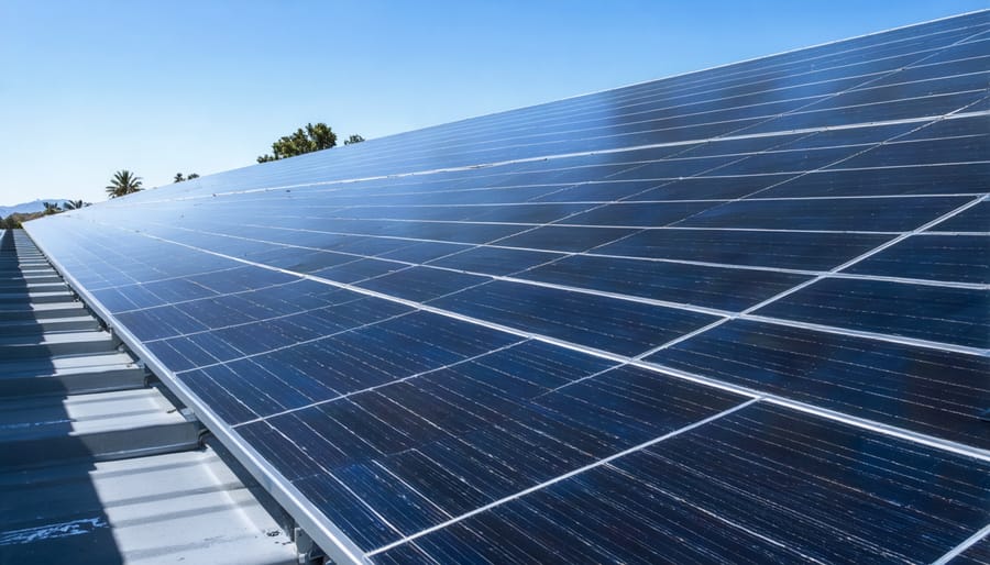 Industrial production facility with comprehensive rooftop solar panel installation in California