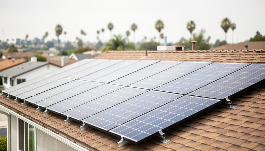 Rooftop solar panels on a Los Angeles residential home under bright daylight